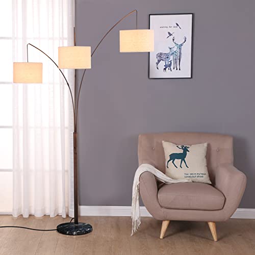 Brightech Trilage Arc Floor Lamp for Living Room, Multi Head Tree Floor Lamp for Bedroom, 3 Lights Standing Lamps Hanging Over The Couch - Oil Rubbed Bronze