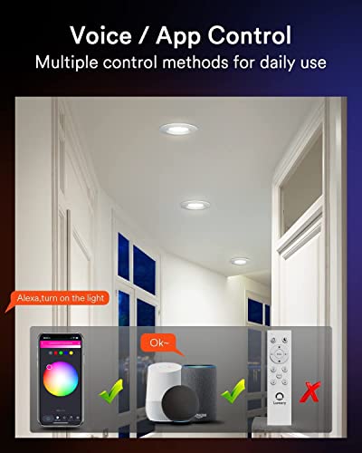Lumary Smart Retrofit Can Lights 5/6 Inch, 13W 1100LM LED Color Changing Recessed Lighting, Baffle Trim WiFi Downlight, Work with Alexa/Google Assistant/Siri, for Bedroom, Kitchen, Living Room 4 Pack