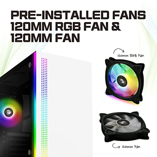 Zalman S5 Mid Tower PC Gaming ATX Computer Case, Preinstalled 1x 120mm RGB Fan and 1x 120mm Fan, Thick 4mm Tempered Glass Side, AIO Water Cooler Bracket, Front Panel RGB Strip (White)