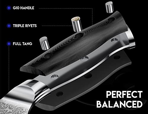 enowo Damascus Knife Set 3 PCS,Razor Sharp Kitchen Knives Japanese Damascus Steel VG10, Well-Balanced Damascus Chef Knife set with Premium G10 Full Tang Handle Triple Rivet Gift Box
