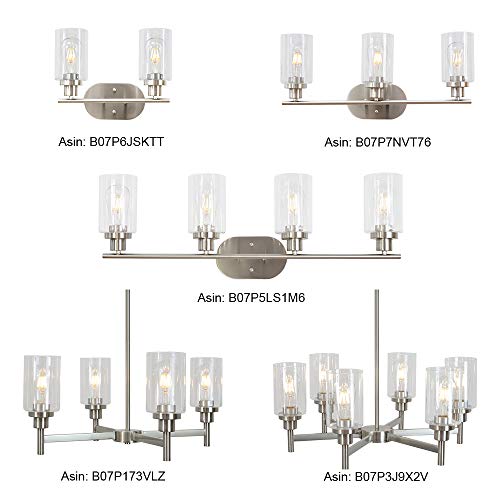 VINLUZ 6 Light Contemporary Chandelier Brushed Nickel Modern Pendant Lighting Cylinder Clear Glass Shaded Classic Ceiling Light Fixtures for Living Room Dining Room Kitchen