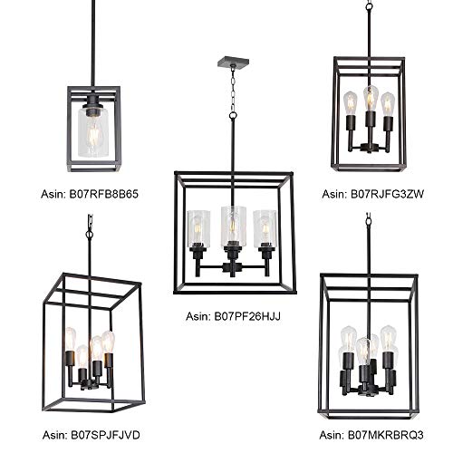 VINLUZ Classic Foyer Pendant Lighting 6 Light Black Farmhouse Chandelier Finish with Square Cage Shades Fixtures for Kitchen Dining Room Entryway