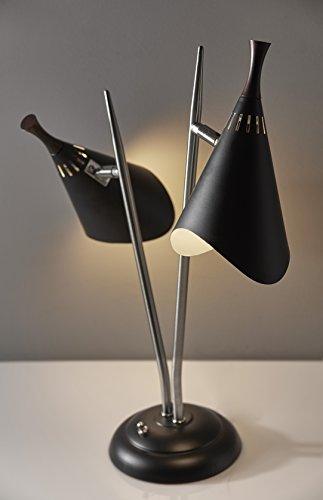 Adesso 3235-01 Draper Desk Lamp, 22 in, 2 x 60W Incandescent/ 2 x 13W CFL, Brushed Steel/Black Painted w/Wood Accent, 1 Table Lamp - Sales4U