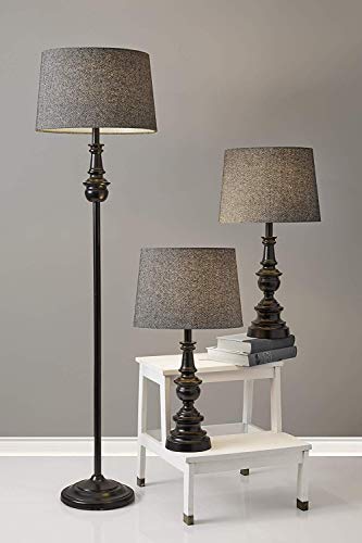 Adesso 1591-01 Classic Set Containing Matching Floor Two Table Lamps, 16" x 16" x 60", Black
