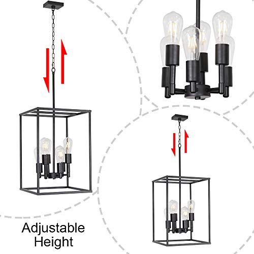 VINLUZ Classic Foyer Pendant Lighting 6 Light Black Farmhouse Chandelier Finish with Square Cage Shades Fixtures for Kitchen Dining Room Entryway
