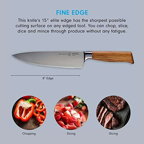 Messermeister Oliva Elite Stealth 8” Chef’s Knife - Fine German Steel Alloy Blade & Natural Mediterranean Olive Wood Handle - Rust Resistant & Easy to Maintain - Sales4U