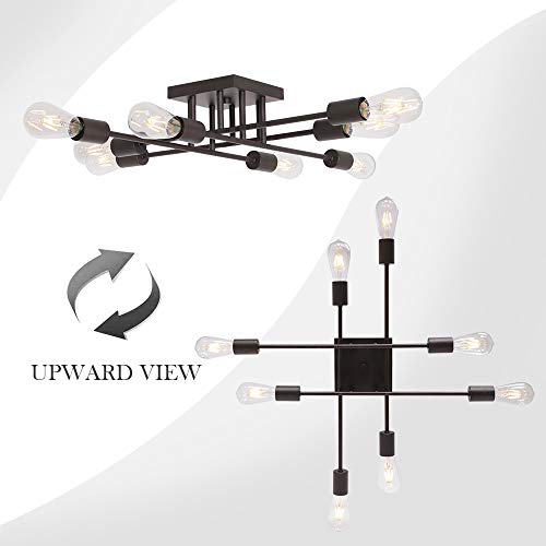 VINLUZ 8 Light Oil-Rubbed Bronze Mid Century Semi Flush Mount Ceiling Light Industrial Antique Style Sputnik LightingFixture for Kitchen Hallway Dining Room,Living Room UL Listed