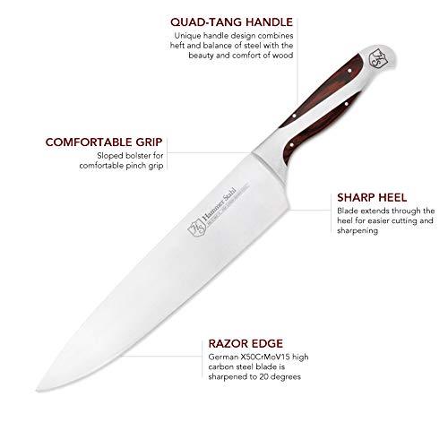 Hammer Stahl 10-Inch Chef Knife - High Carbon German Forged Steel - Professional Kitchen Knife - Ergonomic Quad-Tang Pakkawood Handle - Sales4U