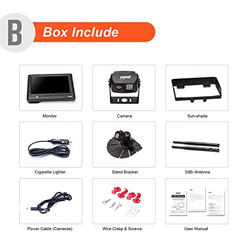 Yuwei Digital Wireless Backup Camera System Kit, AHD1080P, Wireless Rear View Camera and 7'' LCD Wireless Reversing Monitor for Trailer, RV, Bus, Trucks, Horse-Trailer, School Bus, Farm Machine,etc