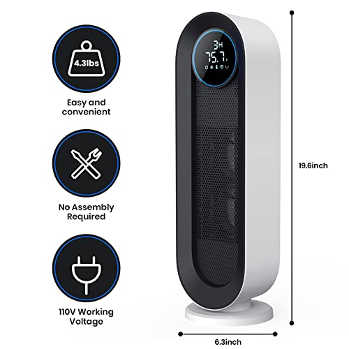 Daxiga Space Heater for Indoor Use, 1500W Electric Portable Heater with Thermostat, Ceramic PTC Room Heater with 3 Modes, 24H Timer, LED Display, Oscillating Heater with Remote for Bedroom, Office