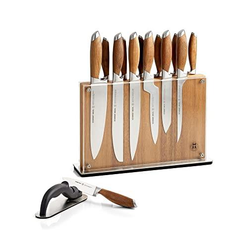 Schmidt Brothers - Bonded Teak, 15-Piece Knife Set, High-Carbon Stainless Steel Cutlery with Acacia and Acrylic Magnetic Knife Block and Knife Sharpener - Sales4U