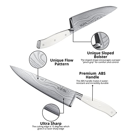 NEW Yatoshi 12 PCS White Knife Block Set - Pro Kitchen Knife Set Ultra Sharp High Carbon Stainless Steel with Ergonomic Handle