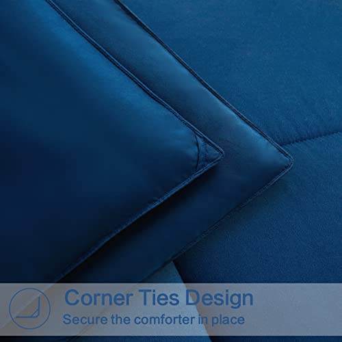 EASELAND All Season Oversized King Soft Quilted Down Alternative Comforter Reversible Duvet Insert with Corner Tabs,Winter Summer Warm Fluffy,Navy,98x116 inches