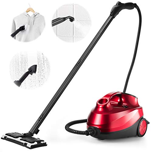 ARLIME Steam Cleaner, Multi-Purpose Household Rolling Steamer Cleaning Mop W/ 19 Accessories, 1.5L Tank & 13ft Power Cord Chemical-Free Pressurized Canister Steam Machine for Deep Cleaning Floors, Carpets, Windows, Kitchen, Bathroom (Red)