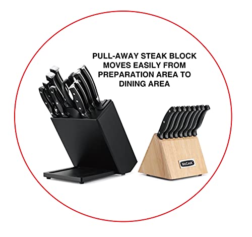McCook® MC65 Knife Sets, 20 Pieces German Stainless Steel Kitchen Knives Block Set with Pull-Away Steak Block and Built-in Knife Sharpener
