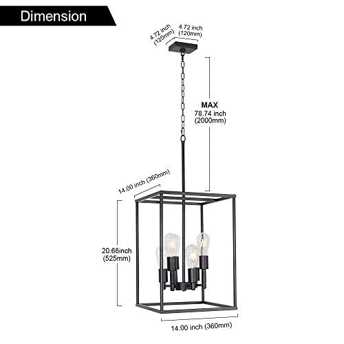 VINLUZ Classic Foyer Pendant Lighting 6 Light Black Farmhouse Chandelier Finish with Square Cage Shades Fixtures for Kitchen Dining Room Entryway