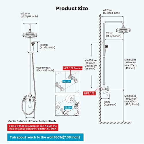 Oil Rubbed Bronze Bathroom Luxury Shower Faucet Rain Mixer 8 Inch Round Head Double Cross Handle Bathroom Hand Spray with Tub Spout Wall Mount Bathroom Fixtures