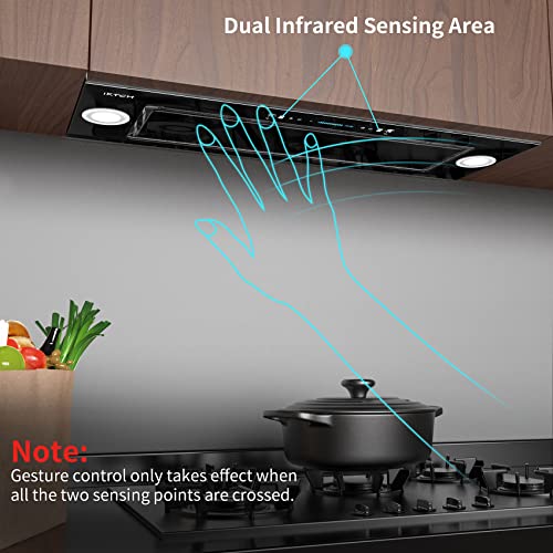 IKTCH New 30" Range Hood Insert, 900 CFM Ducted/Ductless Range Hood with 4 Speed Fan, Black Stainless Steel & Tempered Glass Range Hood 30 inch with Gesture Sensing&Touch Control Making life Smarter