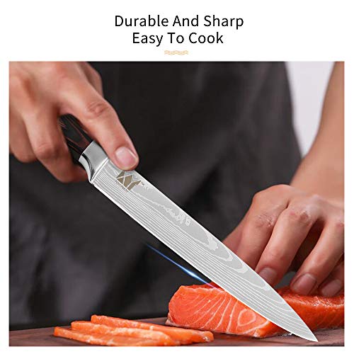 XYJ Stainless Steel Kitchen Knives Set 8 Piece Chef Knife Set with Carry Case Bag & Sheath Well Balance Ergonomic Handle