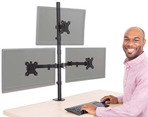 Stand Steady 3 Monitor Mount Desk Stand | Clamp-On Height Adjustable Triple Monitor Stand | Full Articulation VESA Mount Fits Most LCD/LED Monitors 13-32 Inches | Easy Set-Up Three Monitor Arm