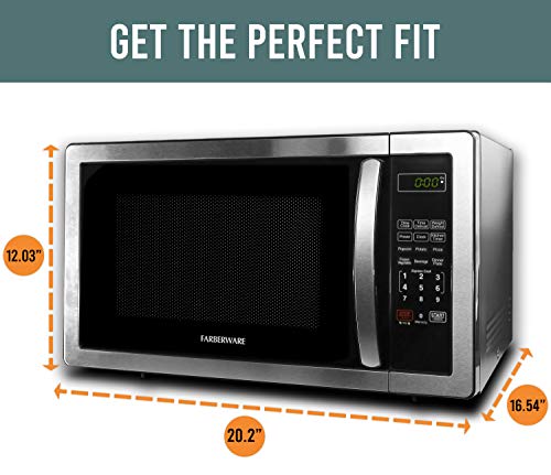 Farberware Countertop Microwave 1.1 Cu. Ft. 1000-Watt Compact Microwave Oven with LED lighting, Child lock, and Easy Clean Interior, Stainless Steel Interior & Exterior