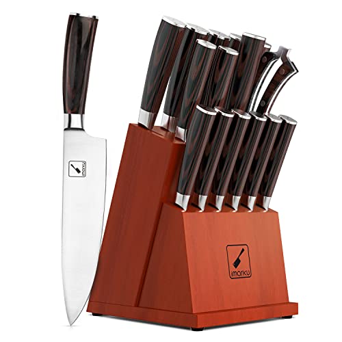 Knife Set, imarku 16-Piece Premium Kitchen Knife Set, Ultra Sharp Japanese Stainless Steel Knife Set with Block and Knife Sharpener, All-in-one Practical Knives Set for Kitchen, Home Essentials