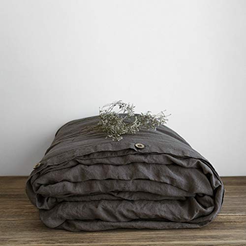 Simple&Opulence 100% Washed Linen Duvet Cover Set-Soft Natural Flax Bedding Set (1 Duvet Cover+ 2 Pillowcases)-Farmhouse Comforter Set with Coconut Button Closure (King, Charcoal Grey)