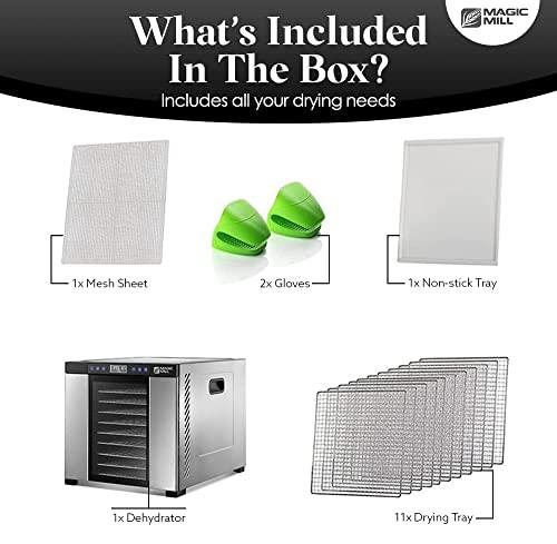 Magic Mill Food Dehydrator Machine | 11 Stainless Steel Trays | Adjustable Timer and Temperature Control | Jerky, Herb, Meat, Beef, Fruits and Vegetables Dryer | Safety Over Heat Protection - Sales4U