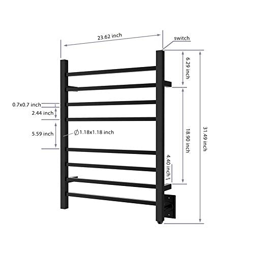 HEATGENE Towel Warmer, Heated Towel Warmer Rack, Wall-Mounted Hardwired/Plug-in Electric Towel Warmers for Bathroom, Hot Towel Rails - Matte Black