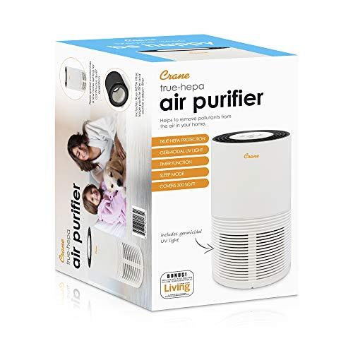 Crane Air Purifier with True HEPA Filter, Germicidal UV Light, 300 Sq Feet Coverage, Timer Function, Sleep Mode, Washable Particle Filter, EE-5068 - Sales4U