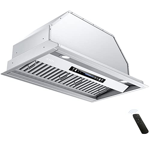IKTCH 30 inch Built-in/Insert Range Hood 900 CFM, Ducted/Ductless Convertible Duct, Stainless Steel Kitchen Vent Hood with 2 Pcs Adjustable Lights and 2 Pcs Baffle Filters with Handlebar(IKB02-30'')