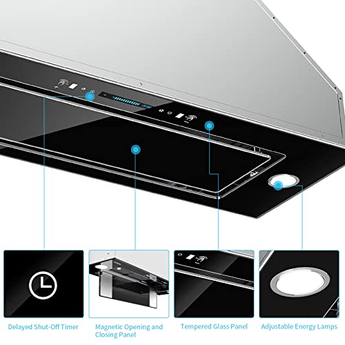 IKTCH New 30" Range Hood Insert, 900 CFM Ducted/Ductless Range Hood with 4 Speed Fan, Black Stainless Steel & Tempered Glass Range Hood 30 inch with Gesture Sensing&Touch Control Making life Smarter