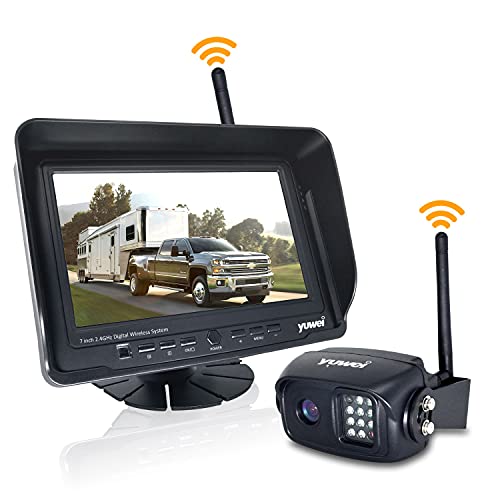 Yuwei Digital Wireless Backup Camera System Kit, AHD1080P, Wireless Rear View Camera and 7'' LCD Wireless Reversing Monitor for Trailer, RV, Bus, Trucks, Horse-Trailer, School Bus, Farm Machine,etc