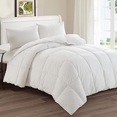 APSMILE Feather Down Comforter Full/Queen Size - Organic Cotton 650 Fill Power Medium Warm Fluffy Goose Feather Down Duvet Insert for All Season (90x90, Ivory White)