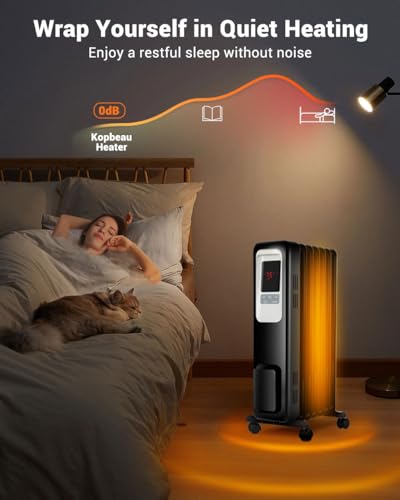 Aikoper Oil Filled Radiator Heater, 1500W Electric Portable Space Heaters for Indoor Use with Remote, Digital Thermostat, 4 Modes, 24h Timer, Overheat & Tip-Over Protection Quiet for Whole Room