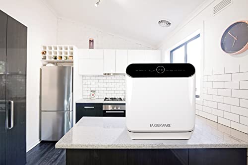 Farberware FCDMSDWH Complete Portable Countertop Dishwasher, 2 Place Settings, 5 Wash Programs, Digital Controls, White