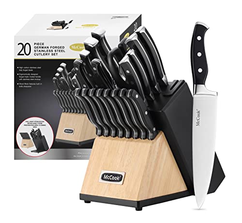 McCook® MC65 Knife Sets, 20 Pieces German Stainless Steel Kitchen Knives Block Set with Pull-Away Steak Block and Built-in Knife Sharpener