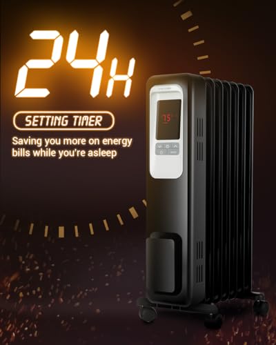 Aikoper Oil Filled Radiator Heater, 1500W Electric Portable Space Heaters for Indoor Use with Remote, Digital Thermostat, 4 Modes, 24h Timer, Overheat & Tip-Over Protection Quiet for Whole Room