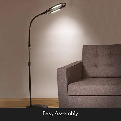 Brightech LightView Pro Magnifying Floor Lamp - Hands Free Magnifier with Bright LED Light for Reading - Work light With Flexible Gooseneck - Standing Mag Lamp
