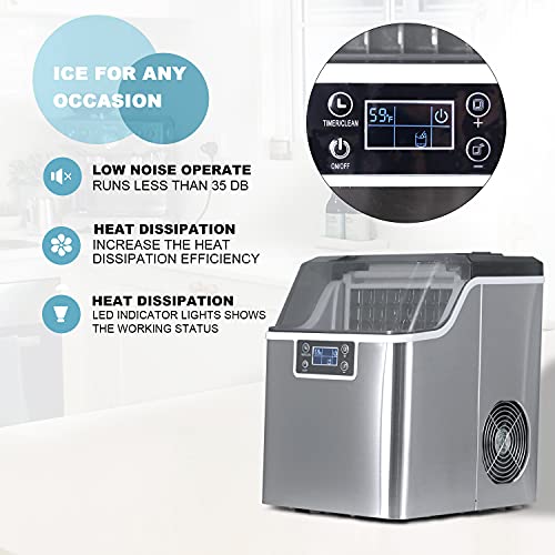 ADT Countertop Ice Maker Machine 1 Gallon Auto Self-Cleaning Square Ice 44Lbs/24H 24 Pcs Ice Cubes in 15 Mins with Ice Scoop