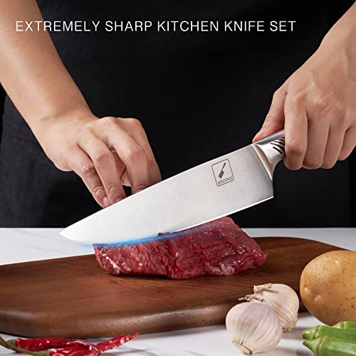 Kitchen Knife Set with Block, imarku 14-Piece High Carbon Stainless Steel Knife Set, One-piece Dishwasher Safe Kitchen Knives Set, Chef Knife Set with Built-in Sharpener, Non-slip Ergonomic Handle
