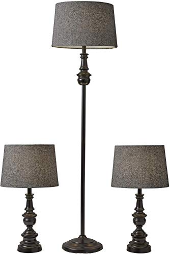 Adesso 1591-01 Classic Set Containing Matching Floor Two Table Lamps, 16" x 16" x 60", Black