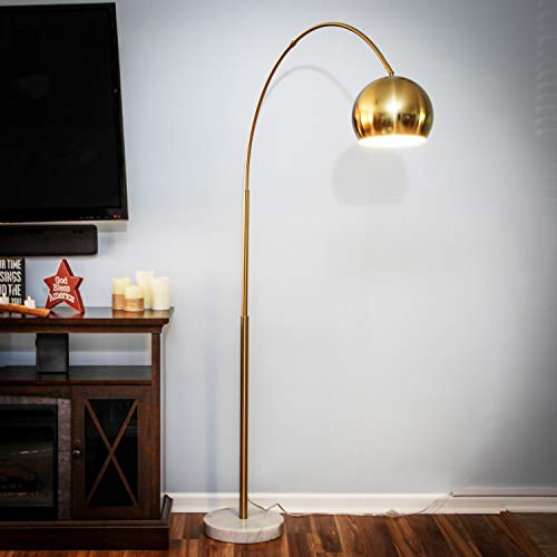 Brightech Olivia Floor Lamp, Arc Lamp for Living Rooms, Standing Lamp with LED Light Bulbs for Bedroom Reading, Great Living Room Décor, Tall Lamp for Offices – Brass/Gold