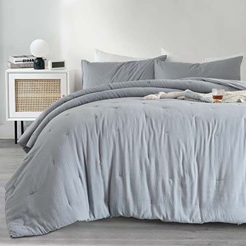 HOMBYS Soft Muslin Comforter Lightweight Oversized King Comforter 120x120, 100% Cotton Breathable Gauze Grey Bedding Comforter Duvet Insert