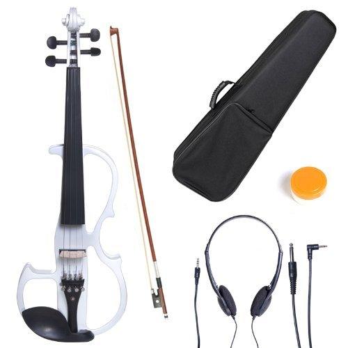 Cecilio Silent Electric Solid Wood Violin with Ebony Fittings, Electric Violin Kit (Cut Out - White) - Sales4U
