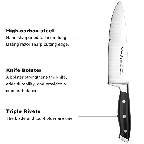 Emojoy Knife Set, 18-Piece Kitchen Knife Set with Block Wooden, Manual Sharpening for Chef Knife Set, German Stainless Steel