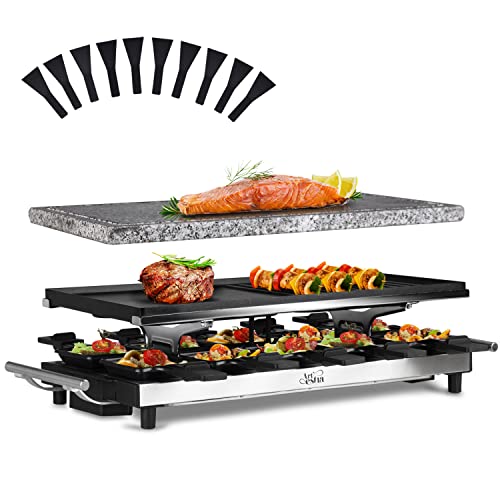 Artestia Raclette Table Grill,1500W Raclette Grill,10 Paddles Korean Bbq Grill,Cheese Raclette with Grill Stone and Non-Stick Reversible Aluminum Plate for Parties Family