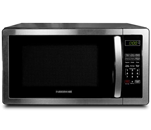 Farberware Countertop Microwave 1.1 Cu. Ft. 1000-Watt Compact Microwave Oven with LED lighting, Child lock, and Easy Clean Interior, Stainless Steel Interior & Exterior