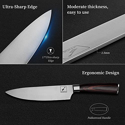 imarku Knife Set with Block, Cutting Board and Cleaver - Stainless Steel Kitchen Knife Set with Sharpener - Chef Knife Sets for Kitchen with Block - Set of 11