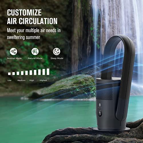ULTTY Bladeless Tower Fan and Air Purifier in one, 90° Oscillating Bladeless Fan with Remote, Touch, 8H Timer, Floor Fans for Bedroom Whole Room Home Office R021, Black - Sales4U
